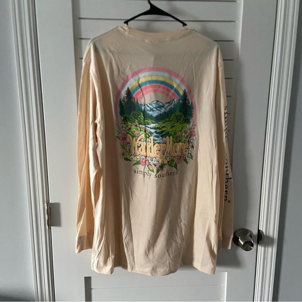 Simply Southern Cream Long Sleeve Tshirt Wander More New with Tags